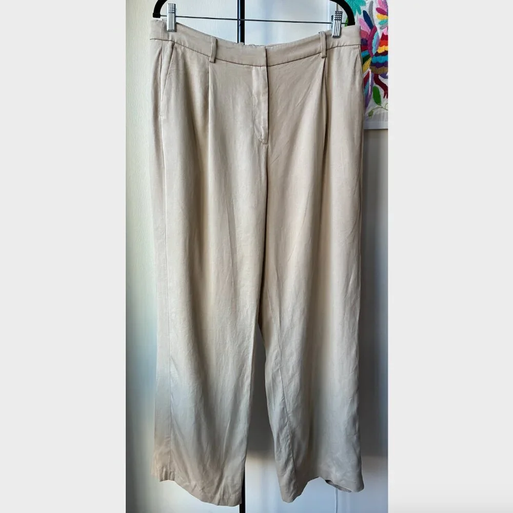 J. Crew Wide-Leg Pleated Twill Trouser Pant in Tan - Size 12
